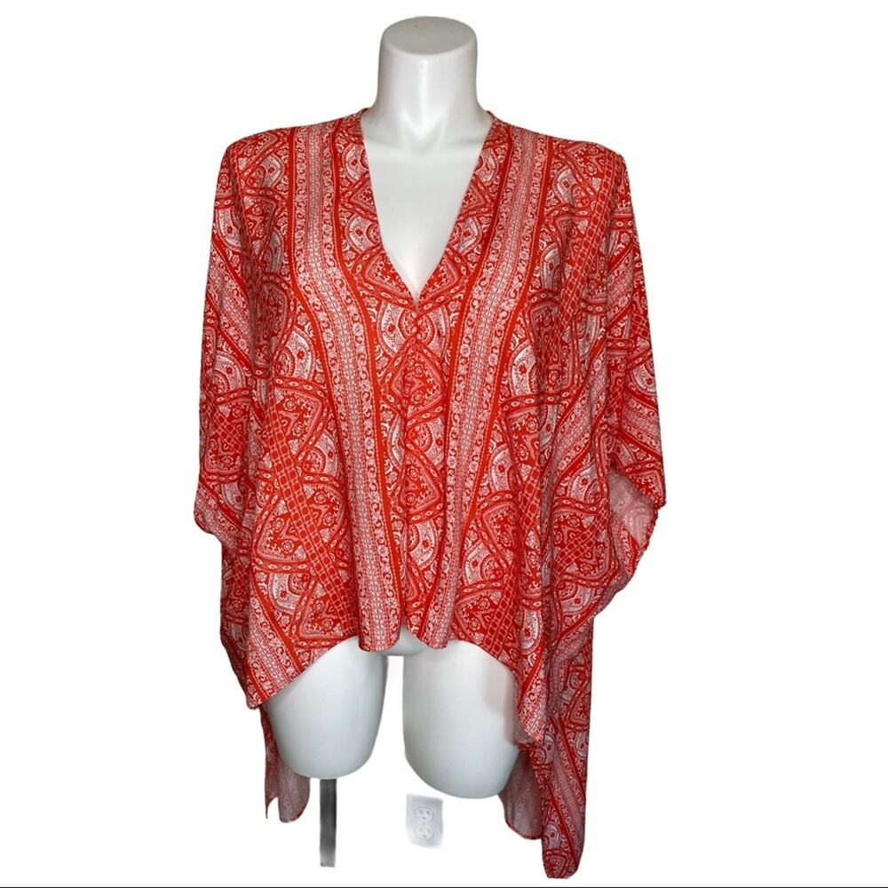 EyeShadow high-low orange and white shawl kimono